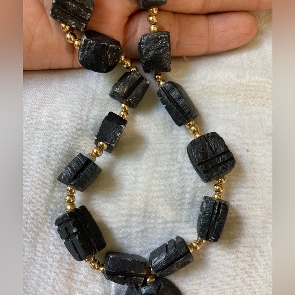 Black Natural Stone Chunky Vintage‎ Necklace Bohemian - Picture 7 of 8